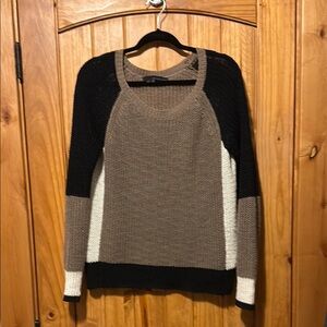 Colorblock Sweater in Black, Brown, and cream. Open weave sweater. Size small